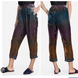 Johnny Was LA Ombre Cheetah Velvet Cuffed Ankle Pull On Pants Silk Blend XS